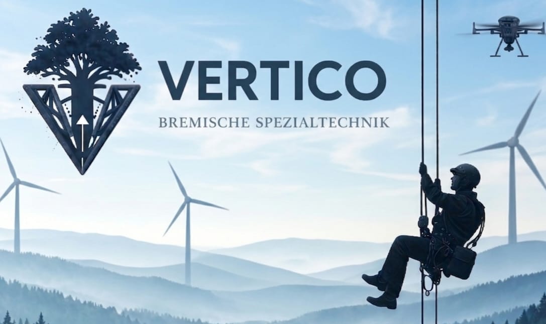 Vertico Bremische Spezialtechnik – Kletterer am Seil vor Windkraftanlagen